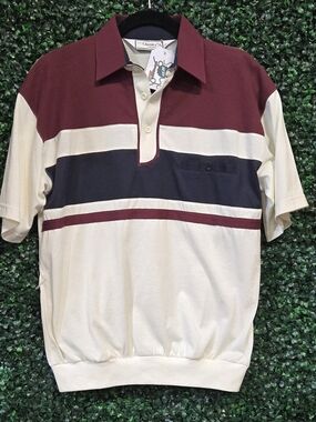 Classic Fit Men’s Polo Shirt in Cream, Burgundy & Navy